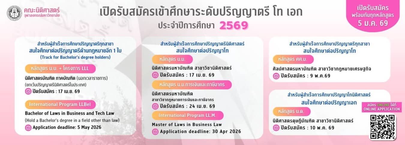 เปิดรับสมัครเข้าศึกษาระดับปริญญาตรี โท เอก ประจำปีการศึกษา 2569